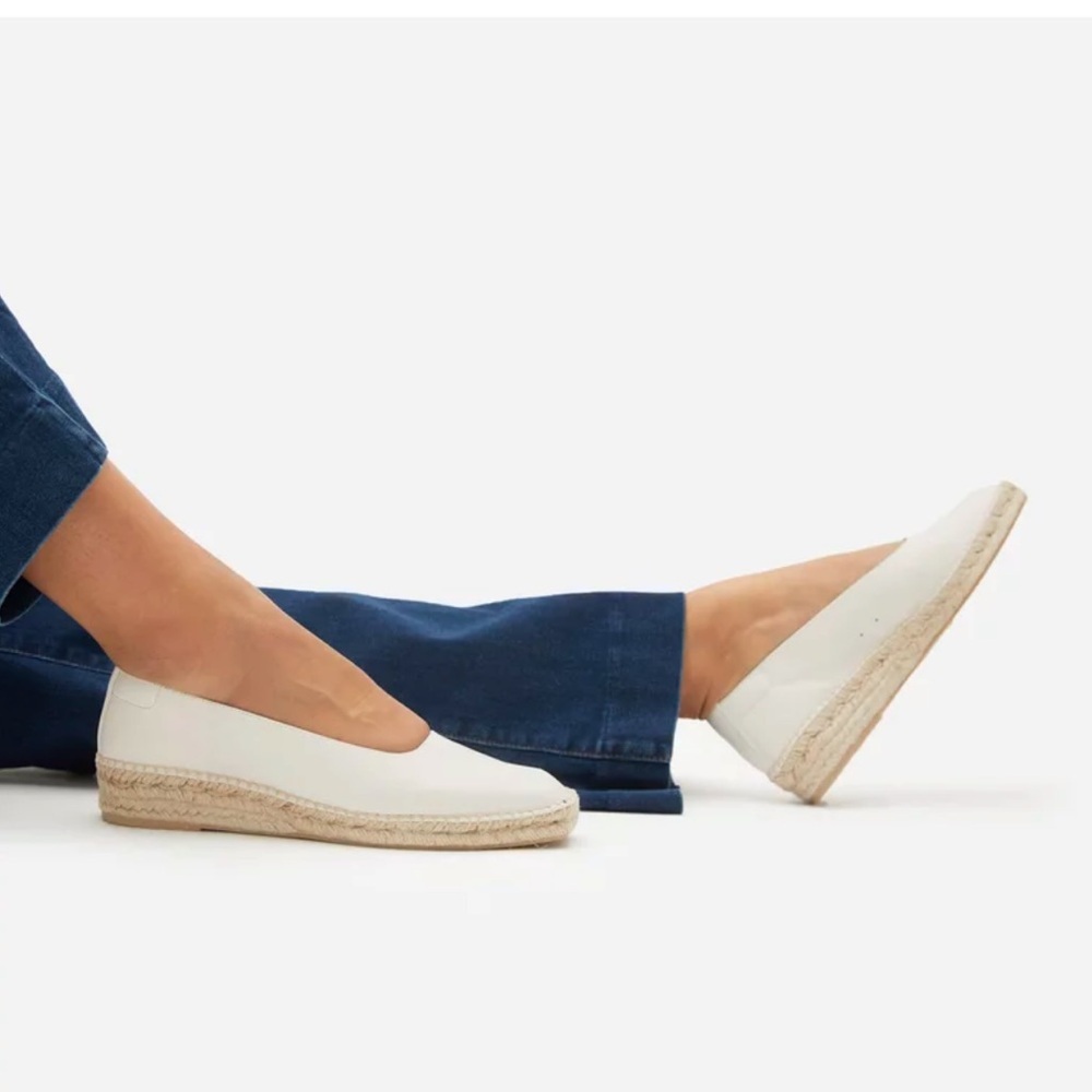 Everlane Cream Leather Espadrille Slip-On Flats
